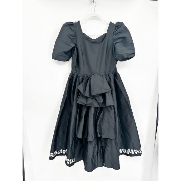 Batsheva Jolie Embroidered Dress in Black With White Embroidery - Picture 6 of 7